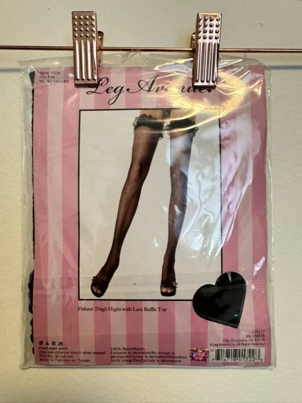 Leg Avenue Fishnet Thigh High Stocking with Lace Ruffle Top One Size 90-160 lbs